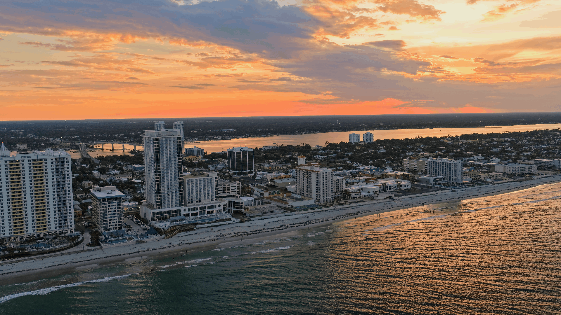 Aerial drone view of a luxury North Florida estate at sunset